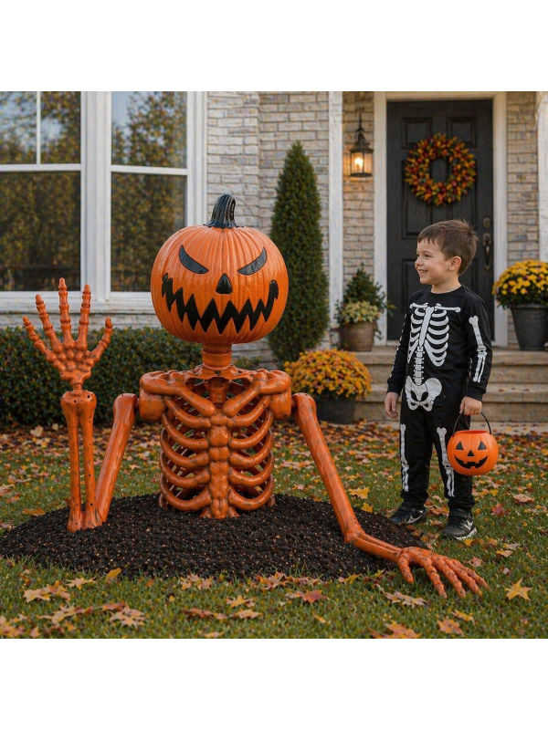 Squelette Citrouille Surgissant de la Tombe – Décoration Halloween Effrayante 122 cm