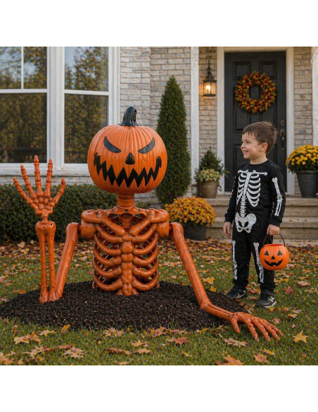 Squelette Citrouille Surgissant de la Tombe – Décoration Halloween Effrayante 122 cm