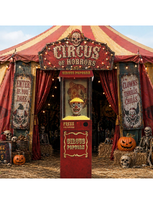 Automate Clown Popcorn Halloween 1,75 m – Animatronic Terrifiant