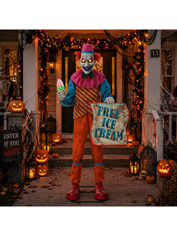 Automate Clown Halloween Neon Ice Cream 180 cm – Animatronic Terrifiant