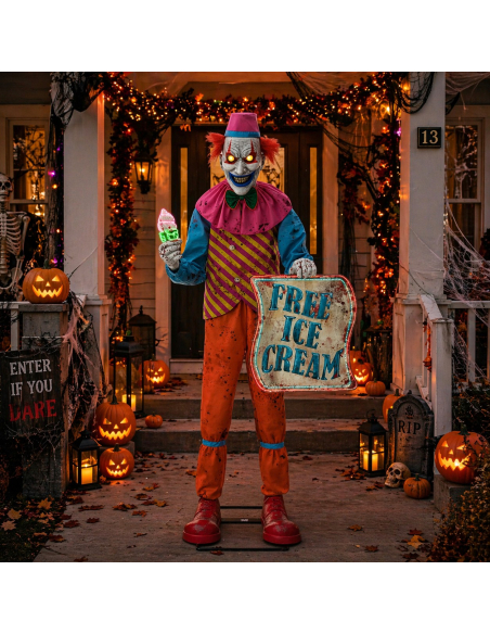 Automate Clown Halloween Neon Ice Cream 180 cm – Animatronic Terrifiant
