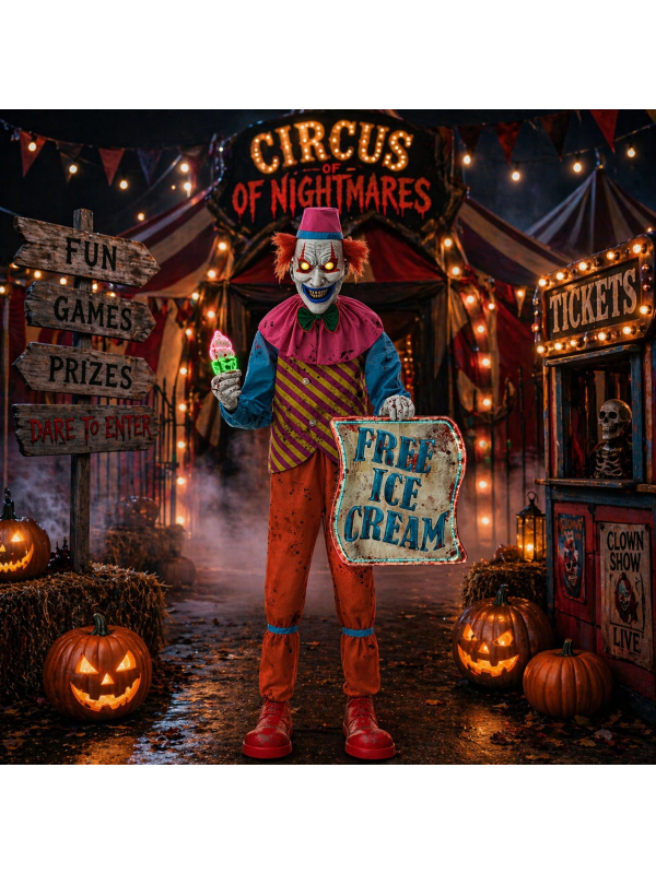 Automate Clown Halloween Neon Ice Cream 180 cm – Animatronic Terrifiant