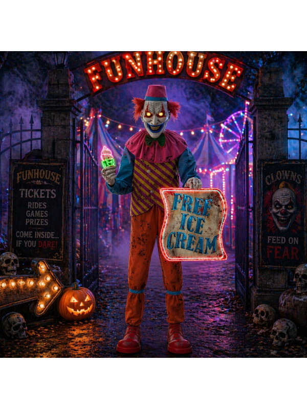 Automate Clown Halloween Neon Ice Cream 180 cm – Animatronic Terrifiant