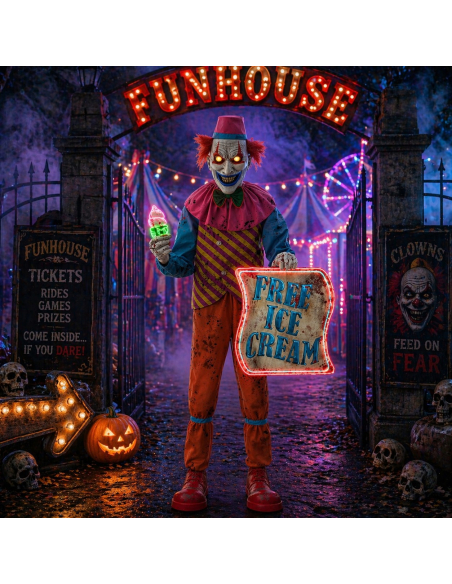 Automate Clown Halloween Neon Ice Cream 180 cm – Animatronic Terrifiant