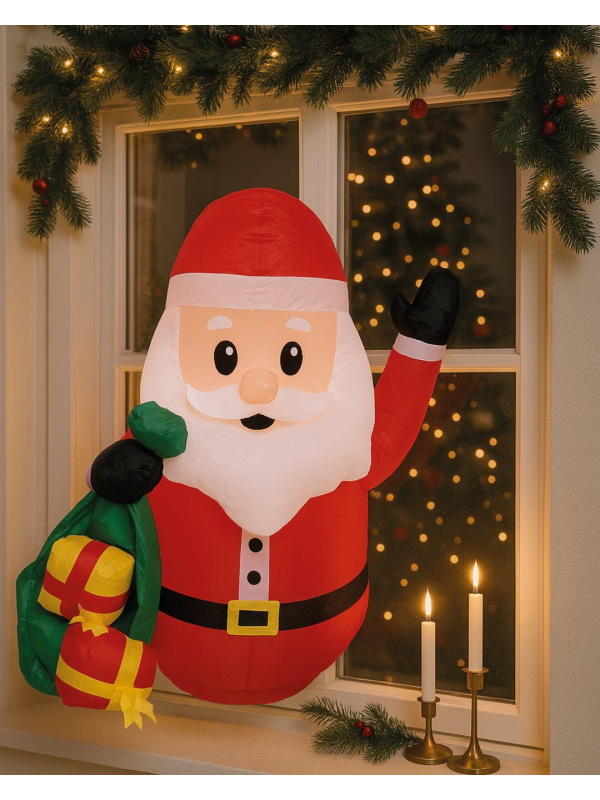 Père Noël gonflable pour fenêtre - lumineux - 105c