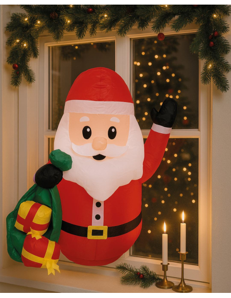 Père Noël gonflable pour fenêtre - lumineux - 105c