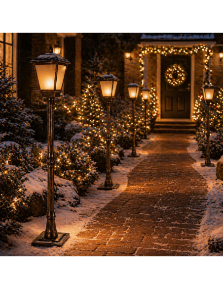 Lampadaire LED Effet Flamme 160 cm – Lanterne Extérieure Décoration Noël & Jardin