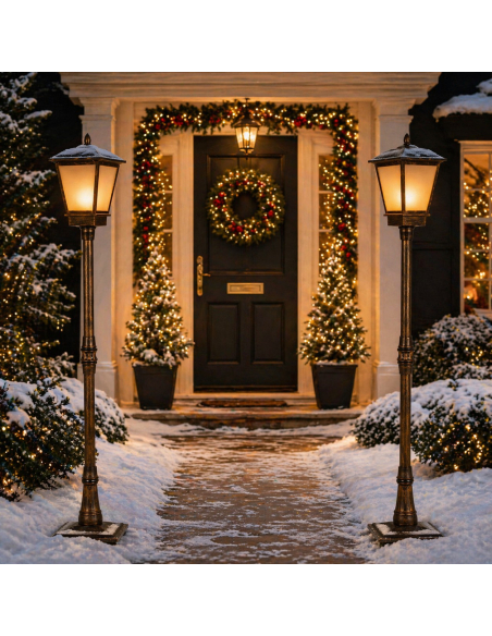 Lampadaire LED Effet Flamme 185 cm – Grande Lanterne Extérieure Noël & Décoration Jardin
