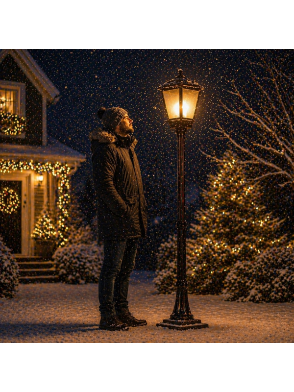 Lampadaire LED Effet Flamme 185 cm – Grande Lanterne Extérieure Noël & Décoration Jardin