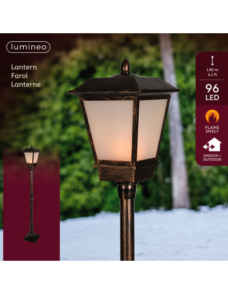 Lampadaire LED Effet Flamme 185 cm – Grande Lanterne Extérieure Noël & Décoration Jardin