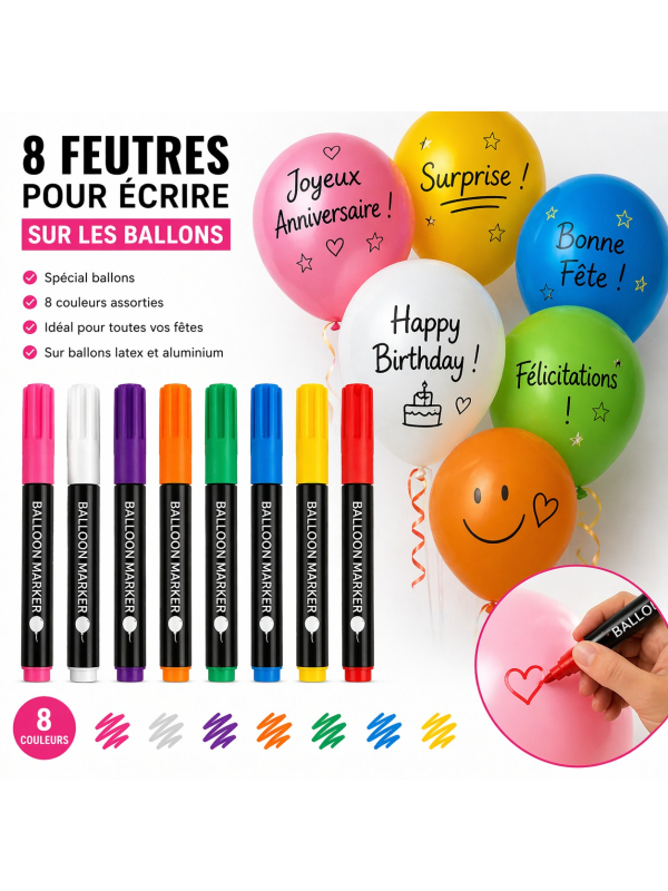 Feutres pour Ballons – Lot de 8 Couleurs pour Personnalisation