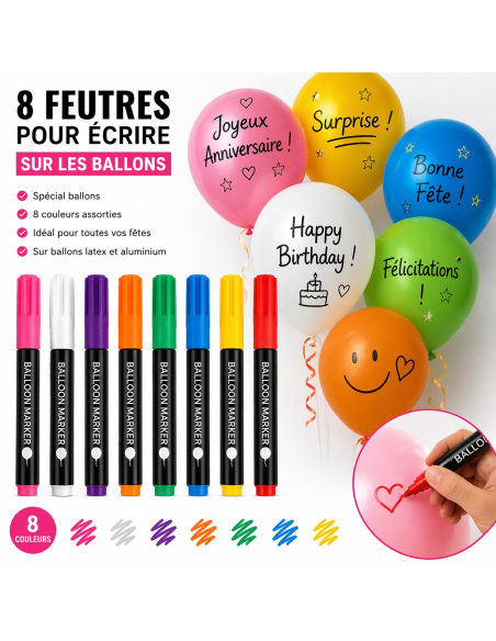 Feutres pour Ballons – Lot de 8 Couleurs pour Personnalisation