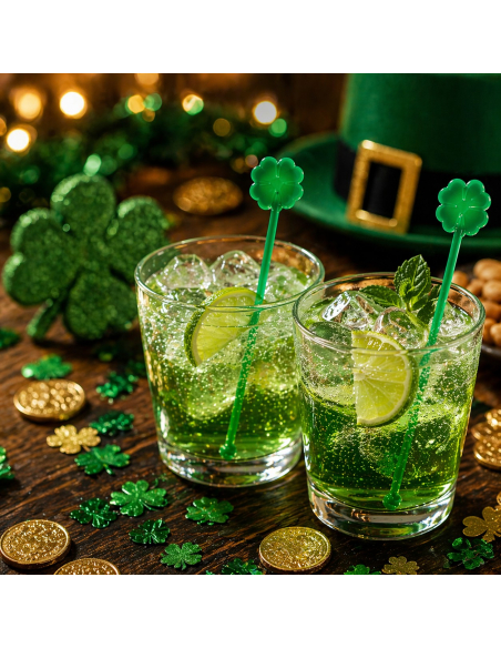Touilleurs Cocktail Trèfle Vert – Lot de 12 Saint-Patrick