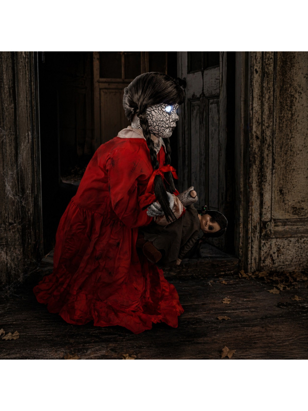 Automate Halloween Fille Hantée Bondissante avec Poupée – Effet de Surgissement au Sol