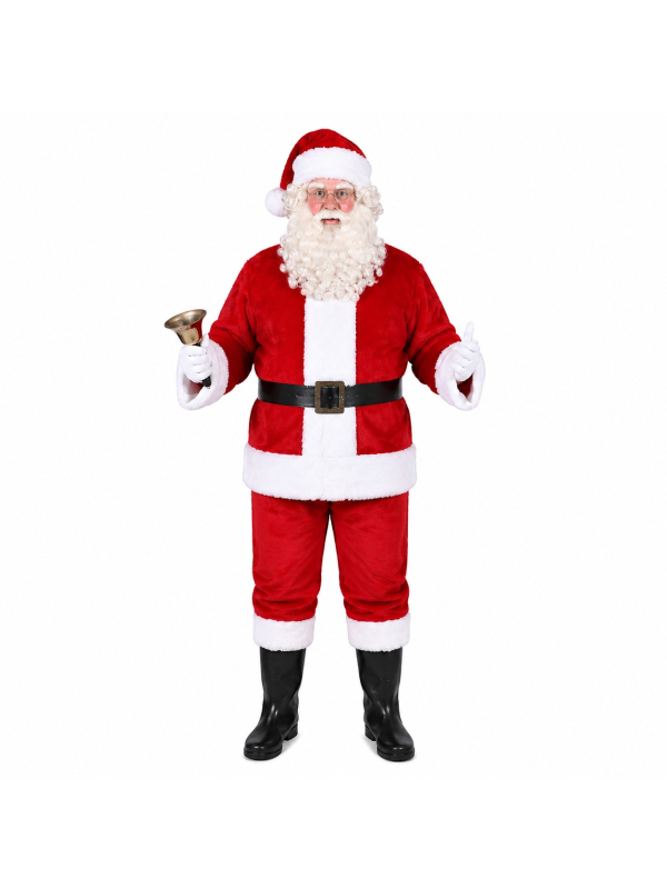 Déguisement Père Noël complet 9 pièces – Costume Santa avec barbe, ventre et accessoires