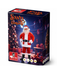 Déguisement Père Noël complet 9 pièces – Costume Santa avec barbe, ventre et accessoires