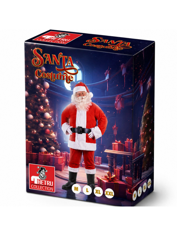 Déguisement Père Noël complet 9 pièces – Costume Santa avec barbe, ventre et accessoires