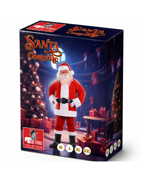 Déguisement Père Noël complet 9 pièces – Costume Santa avec barbe, ventre et accessoires