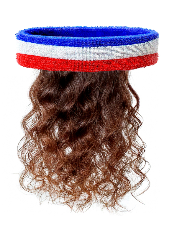 Bandeau Tricolore avec Perruque Années 80 – Accessoire Supporter France & Tennis Humoristique