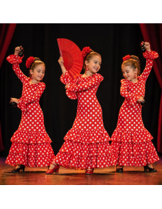 Robe Flamenco Fille Rouge à Pois Blancs – Déguisement Espagnol avec Volants