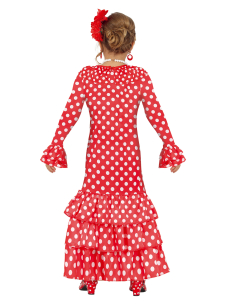 Robe Flamenco Fille Rouge à Pois Blancs – Déguisement Espagnol avec Volants 2