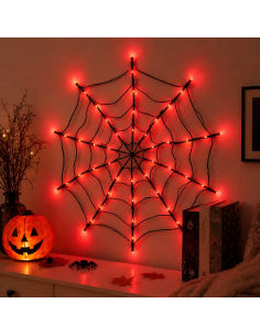 Toile d’araignée lumineuse LED rouge 1 m – Décoration Halloween murale