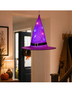 Chapeau de sorcière lumineux à suspendre – Décoration Halloween magique et colorée