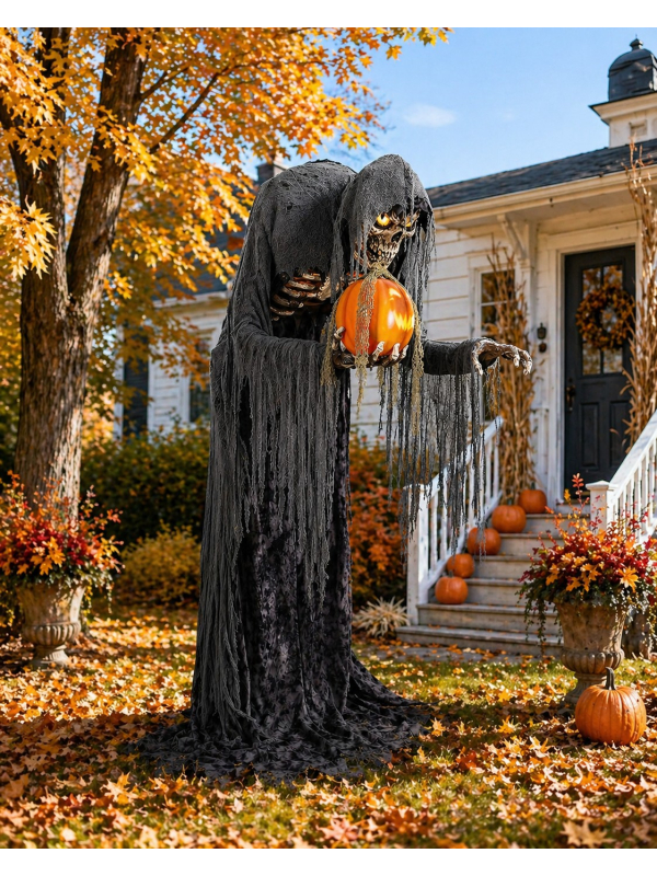 Automate Halloween squelette avec citrouille animés - 215 cm