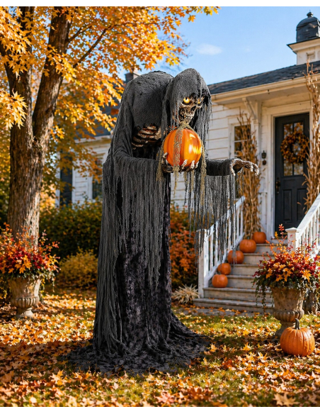 Automate Halloween squelette avec citrouille animés - 215 cm