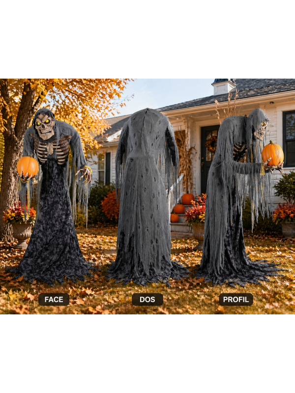 Automate Halloween squelette avec citrouille animés - 210 cm
