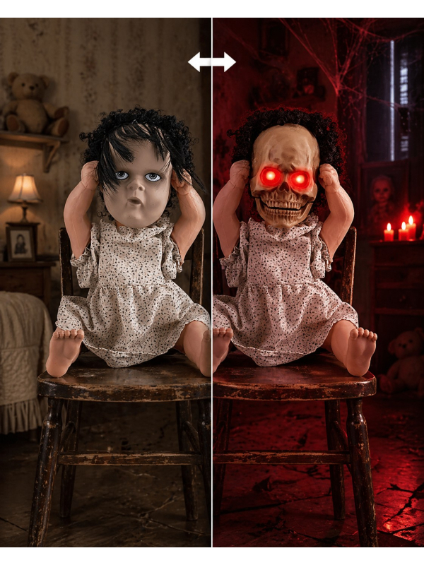 Automate Halloween : Poupée Possédée à Deux Visages - Terreur Incarnée en 40 cm