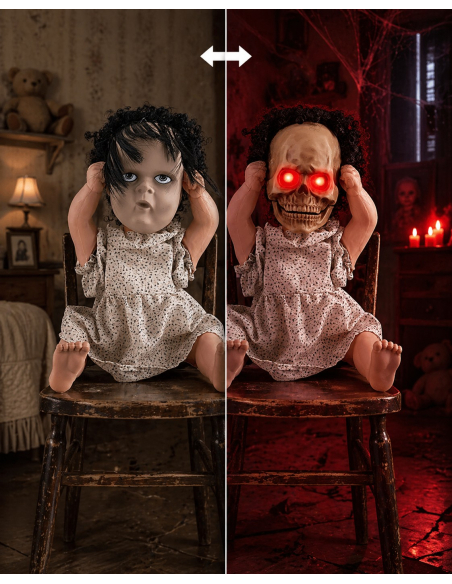 Automate Halloween : Poupée Possédée à Deux Visages - Terreur Incarnée en 40 cm
