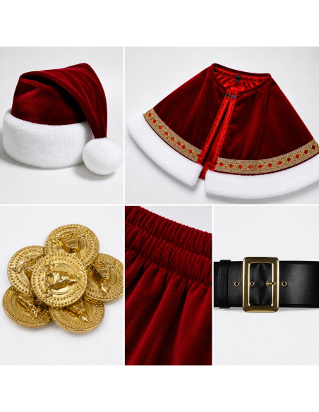 Costume Père Noël Professionnel Luxe – Velours Épais, Capeline & Housse – Tailles M à XXL