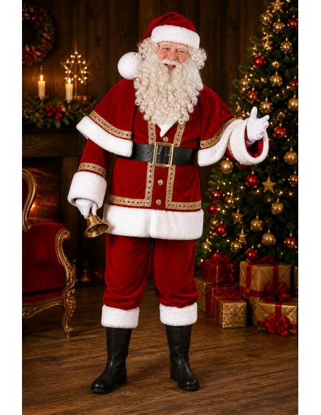 Costume Père Noël Professionnel Luxe – Velours Épais, Capeline & Housse – Tailles M à XXL