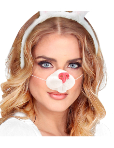 Nez de lapin en PVC – Museau blanc et rose pour déguisement de lapin adulte