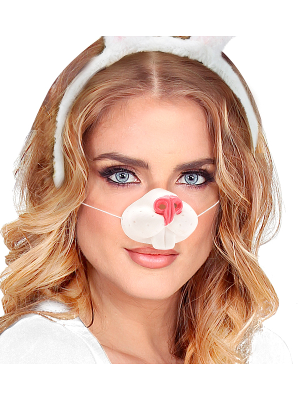 Nez de lapin en PVC – Museau blanc et rose pour déguisement de lapin adulte