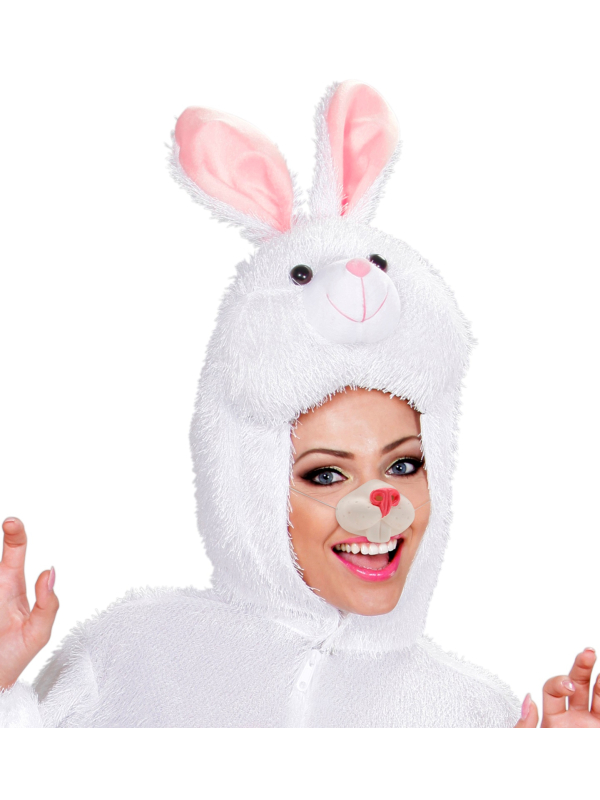 Nez de lapin en PVC – Museau blanc et rose pour déguisement de lapin adulte