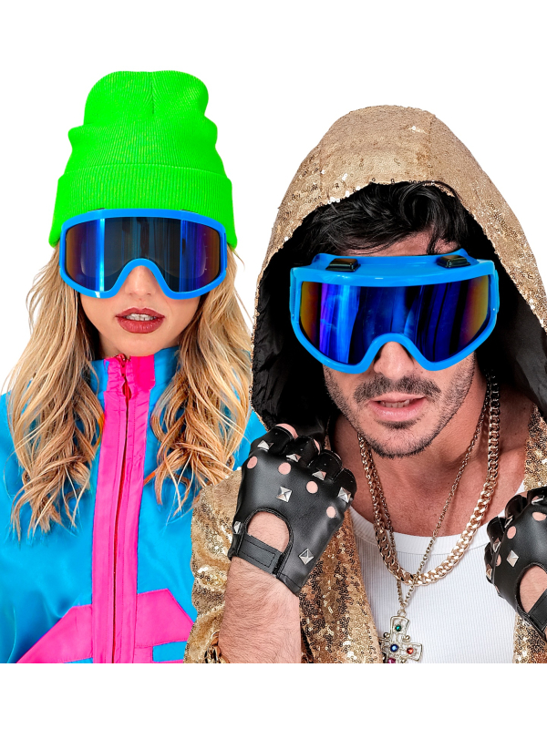 Lunettes après-ski bleu fluorescent – Masque party hiver festival ajustable