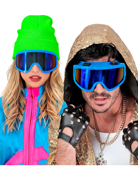 Lunettes après-ski bleu fluorescent – Masque party hiver festival ajustable