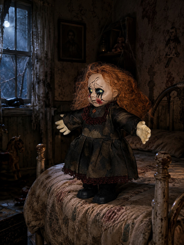 Poupée terrifiante hantée en tissu Halloween (35 cm)