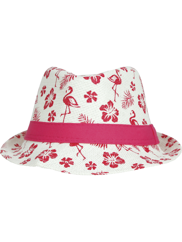 Chapeau enfant flamant rose – Fedora tropical blanc et rose pour été, vacances et fête hawaï