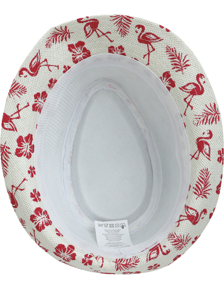 Chapeau enfant flamant rose – Fedora tropical blanc et rose pour été, vacances et fête hawaï