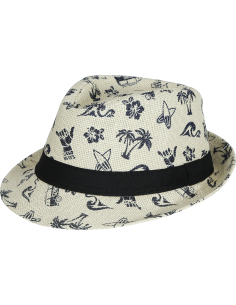 Chapeau enfant garçon motif surf – Fedora tropical blanc et bleu pour été, vacances et fête hawaï 2