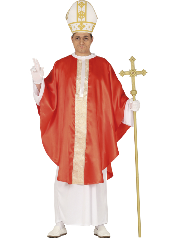 Déguisement de Pape adulte – Costume humoristique avec mitre, tunique et cape rouge