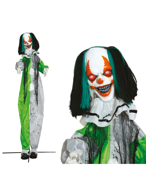 Automate clown géant Halloween son, lumière et mouvement (255 cm)