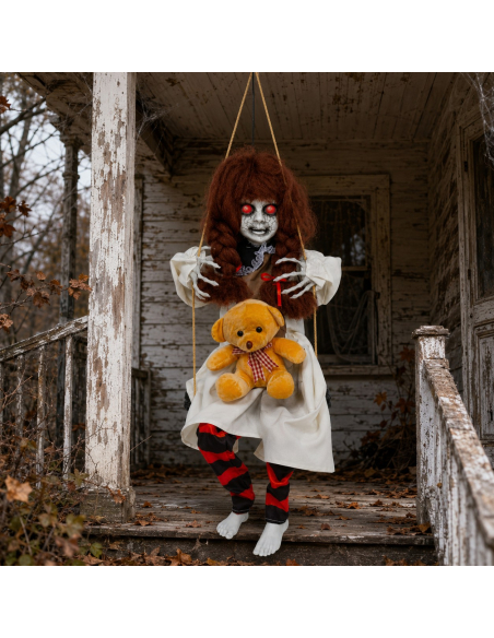 Automate fillette hantée sur balançoire Halloween – Lumière et son 90 cm