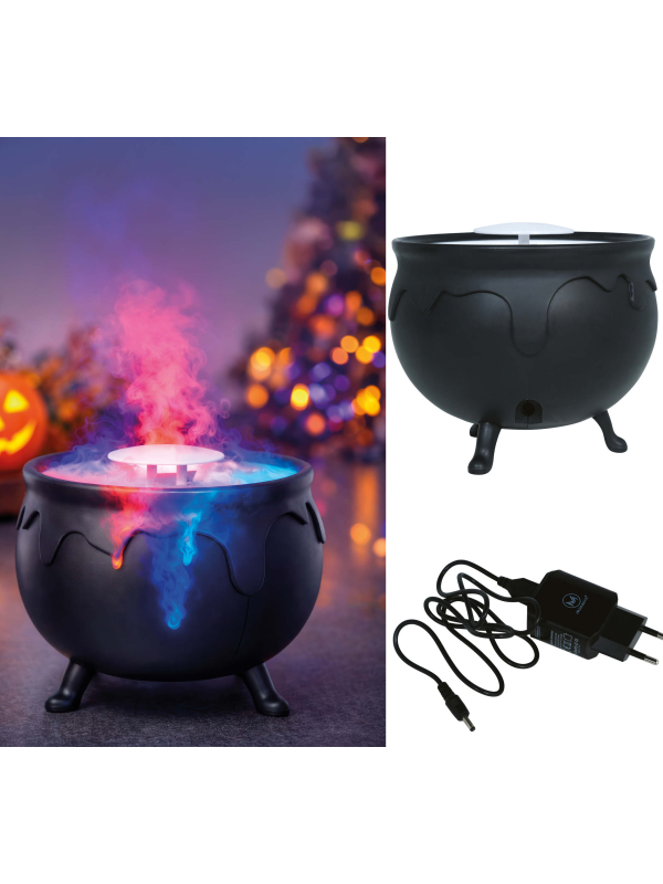 Chaudron de sorcière fumant avec lumière – Décoration Halloween 14 x 11 cm
