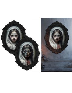 Tableau mural Halloween fillette hantée – Portrait qui change selon l’angle 35 x 48 cm