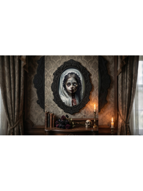 Tableau mural Halloween fillette hantée – Portrait qui change selon l’angle 35 x 48 cm