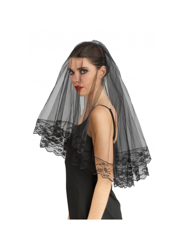 Kit dentelle Veuve Noire 3 pièces – Ombrelle, voile et gants noirs pour Halloween